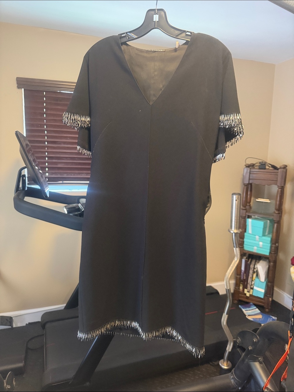 Elie Tahari Black Midi Dress with Silver Fringe